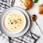 Krémová zeleninová polievka v miske s petržlenovou vňaťou