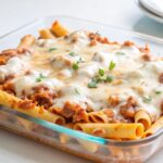 Zapekané cestoviny s mletým mäsom a syrom v sklenej zapekácej miske