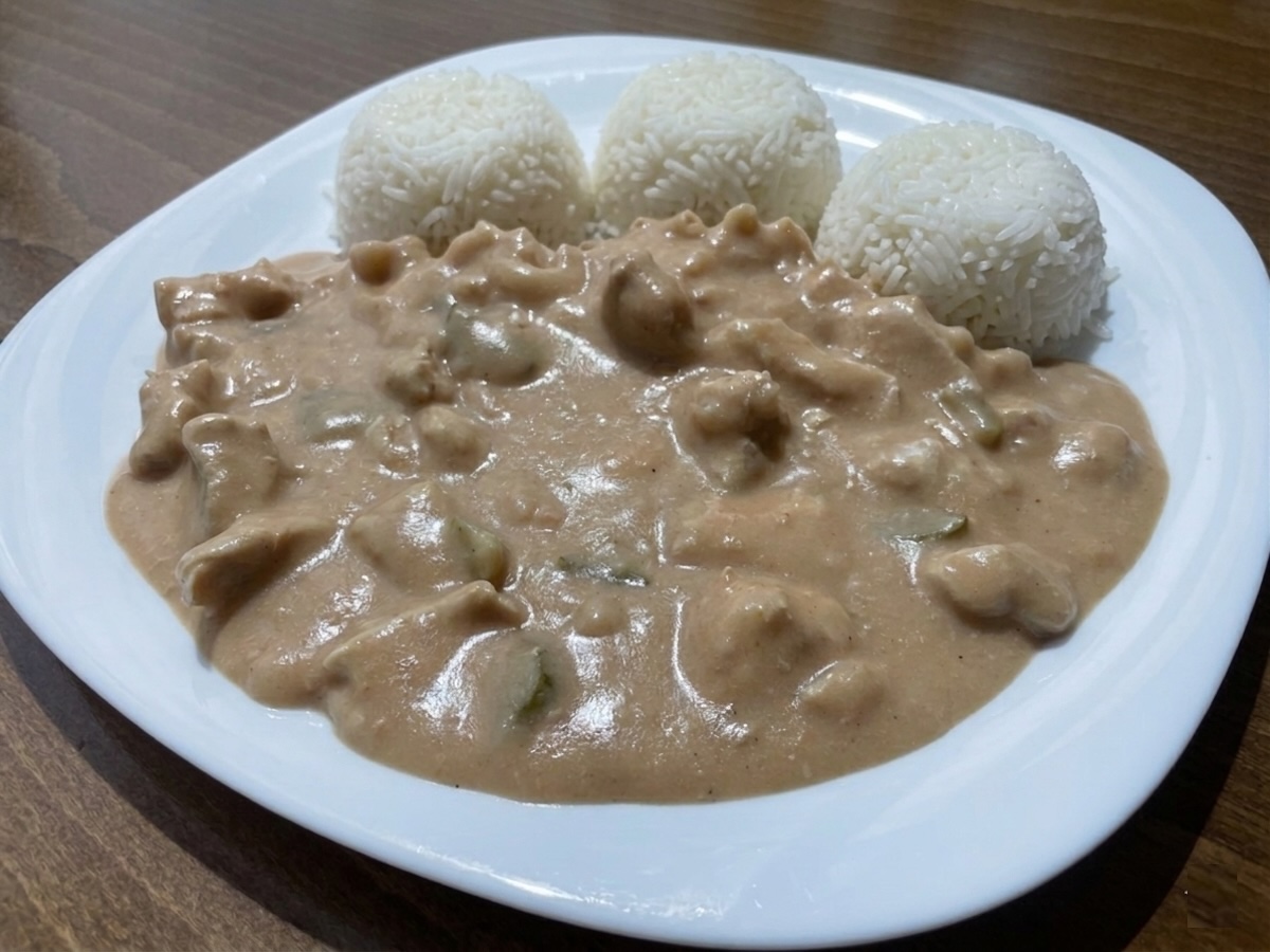Kurací stroganov s ryžou v krémovej omáčke