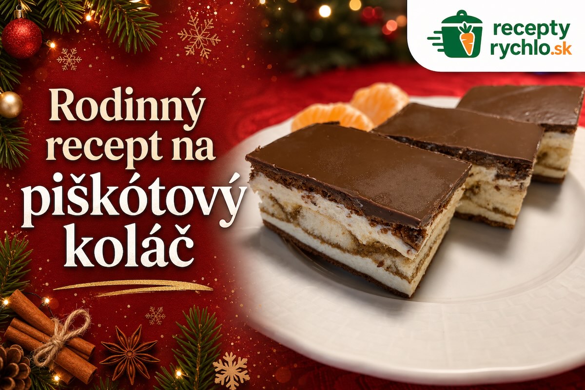 Rodinný piškótový koláč s krémom, piškótami a čokoládovou polevou