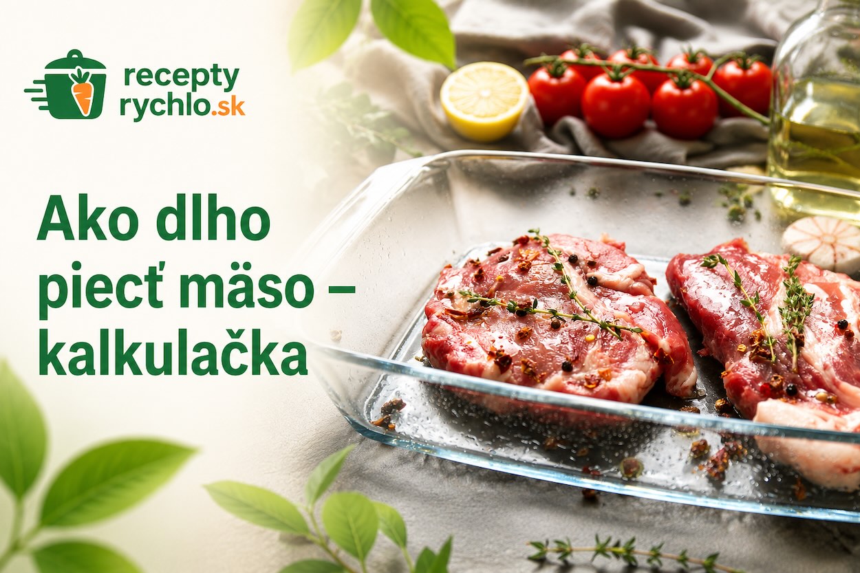 Surové ochutené mäso v sklenenej zapekacej nádobe pri kalkulačke času pečenia