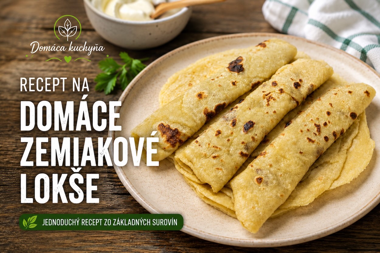 Domáce zemiakové lokše na tanieri s nápisom recept
