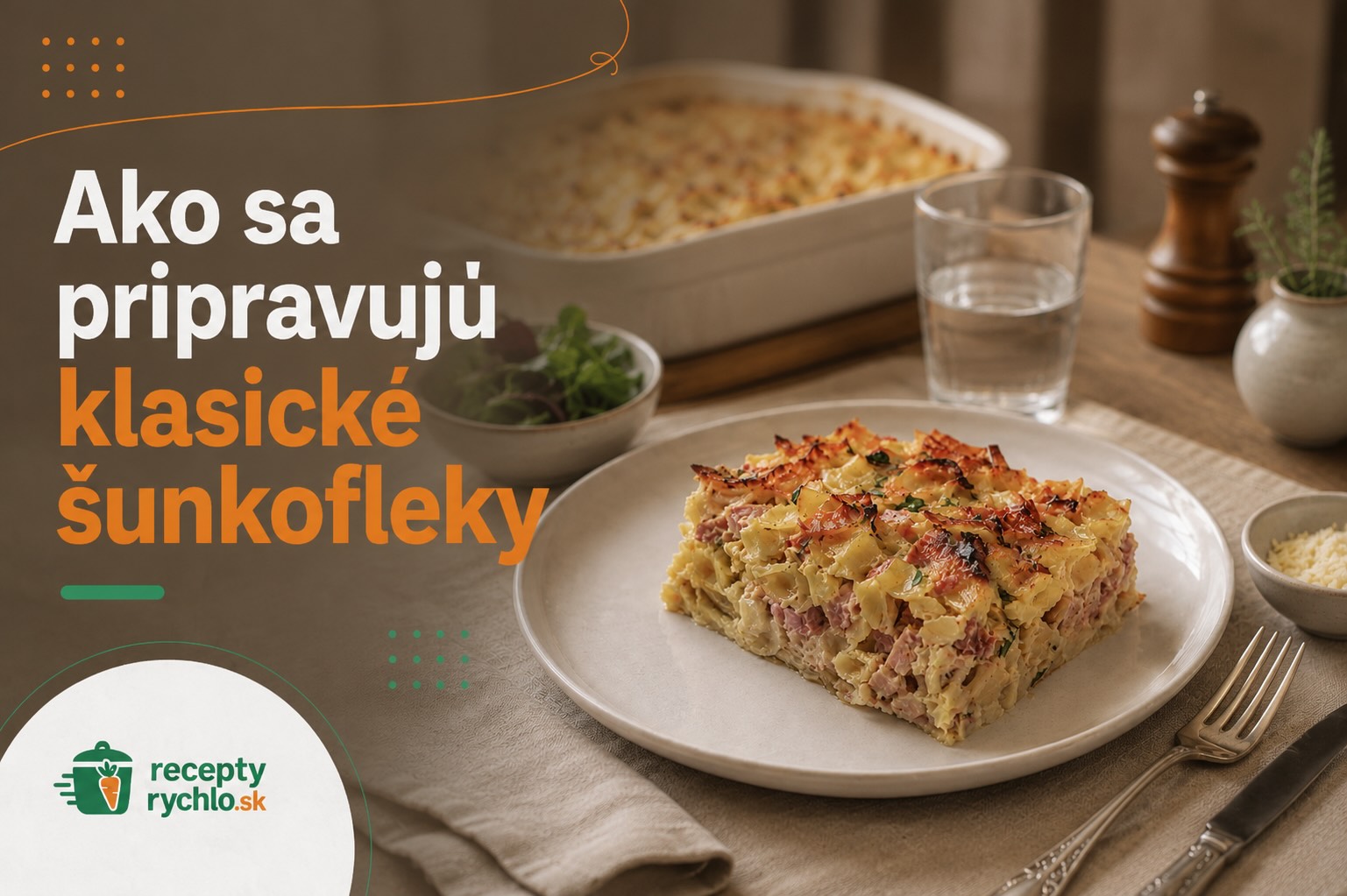 Zapekané šunkofleky so šunkou, vajíčkovou zálievkou a syrom na tanieri