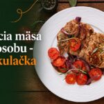 Porcia pečeného mäsa so zeleninou na tanieri