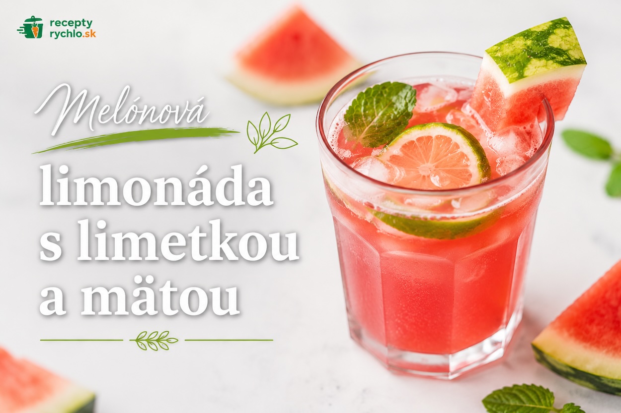 Melónová limonáda s limetkou, mätou, ľadom a kúskom vodového melóna
