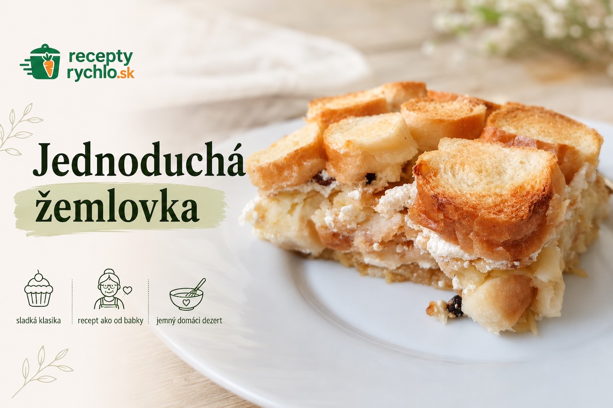 Jednoduchá žemlovka s jablkami, tvarohom a hrozienkami