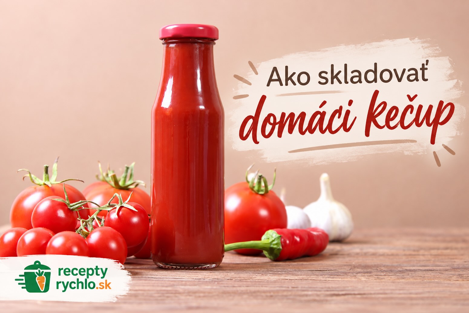 Fľaša domáceho kečupu s paradajkami, cesnakom a čili papričkou